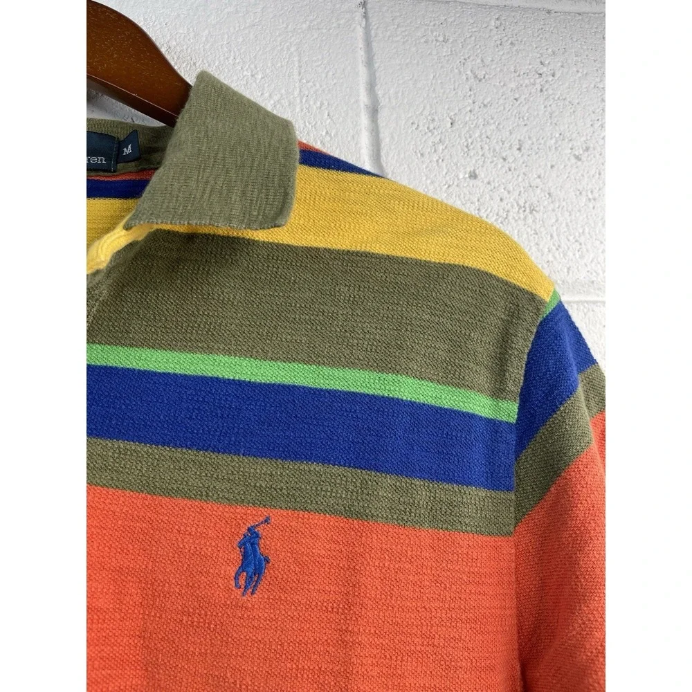 VTG‎ 90's Ralph Lauren Polo Multi Color Wide Striped Men's Short Sleeves Sz M